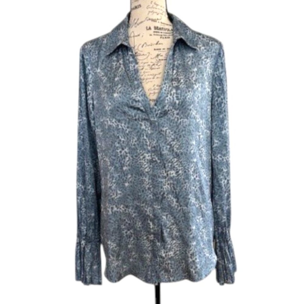 Paige Abriana Animal Print Denim Blue Animal Print Blouse